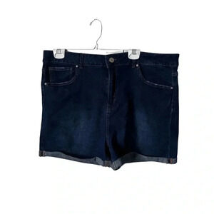 Refuge Denim | High-Waisted Dark Wash Stretchy Miami  Denim Shorts | Size 15
